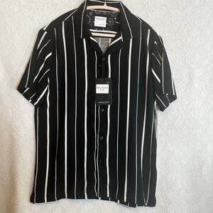 Denim & Flower Ricky Singh black striped 100% viscose button down shirt size L